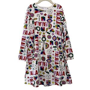 HANNA ANDERSSON Holiday Print Dress Girls 8 Falala Christmas Tree Rainbows Stars